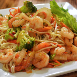 Stir Fried Spaghetti With Fish
